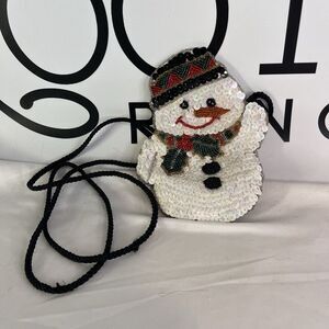 Vintage Glitter wear Sequined Snowman Cross Body Purse Christmas Party